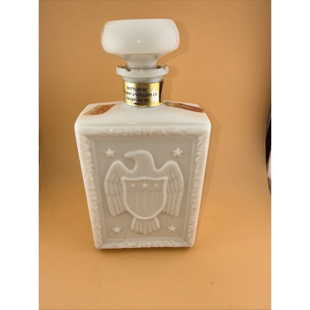 Barware Bottle Decanter Milk Glass w/ Eagle 1960s JW Dant Whiskey Americana #1